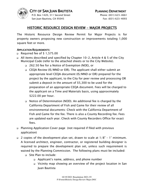 Historic Resource Design Review - Major Projects - City of San Juan Bautista, California Download Pdf