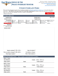 Document preview: Citizen Complaint Form - City of Fort Worth, Texas