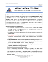 Document preview: Alcoholic Beverage License/Permit Application - Haltom City, Texas