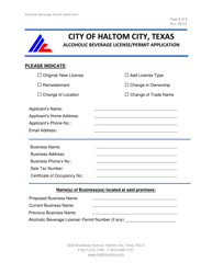 Alcoholic Beverage License/Permit Application - Haltom City, Texas, Page 2