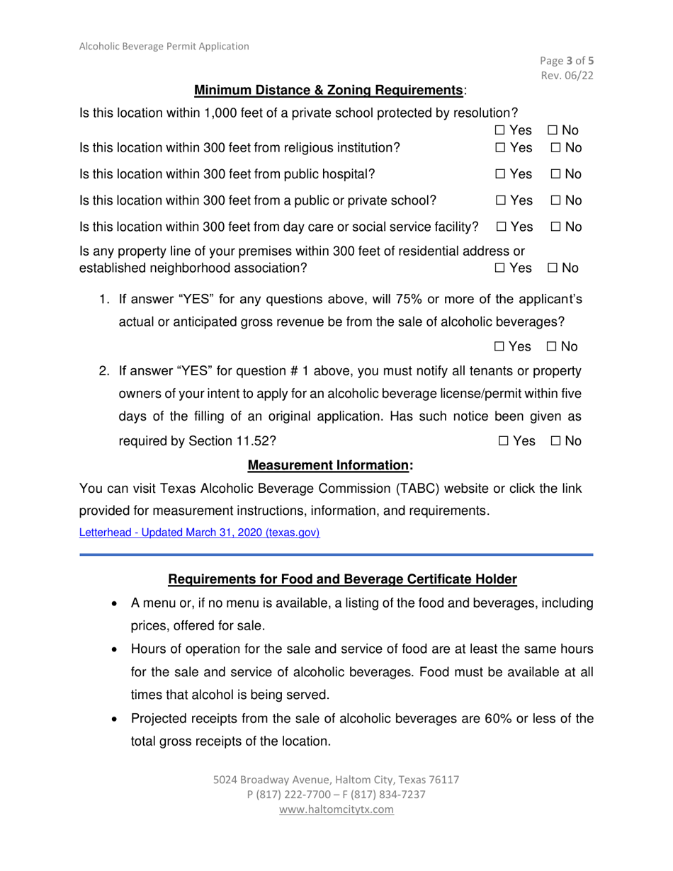Alcoholic Beverage License / Permit Application - Haltom City, Texas, Page 3