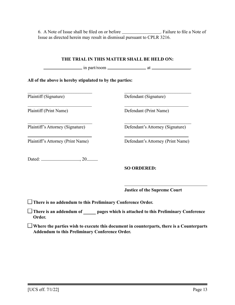 Preliminary Conference Stipulation / Order Contested Matrimonial - New York, Page 13