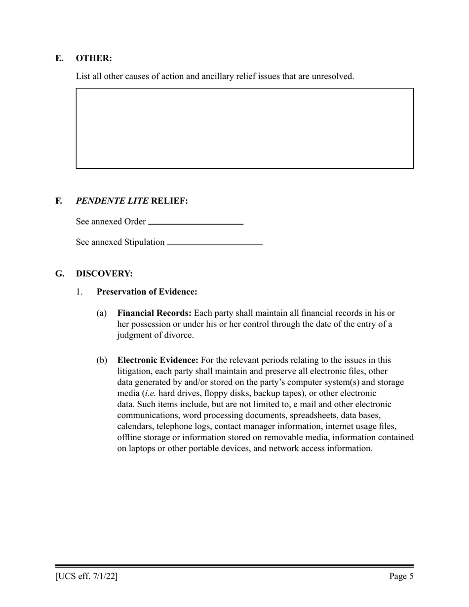 Preliminary Conference Stipulation / Order Contested Matrimonial - New York, Page 5