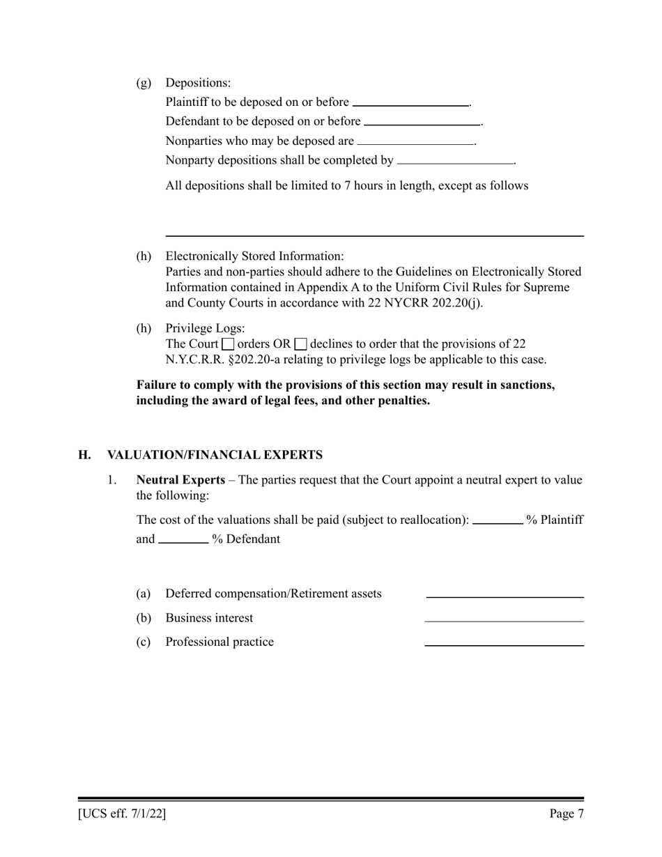Preliminary Conference Stipulation / Order Contested Matrimonial - New York, Page 7