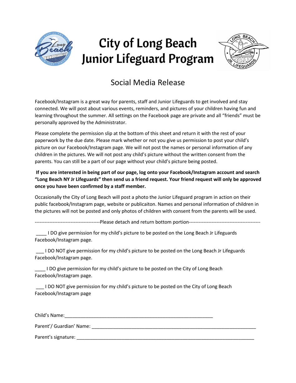 Social Media Release - Junior Lifeguard Program - City of Long Beach, New York, Page 1