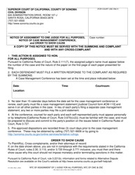 Document preview: Form CV-1 Notice of Assignment to One Judge for All Purposes, Notice of Case Management Conference, and Order to Show Cause - County of Sonoma, California