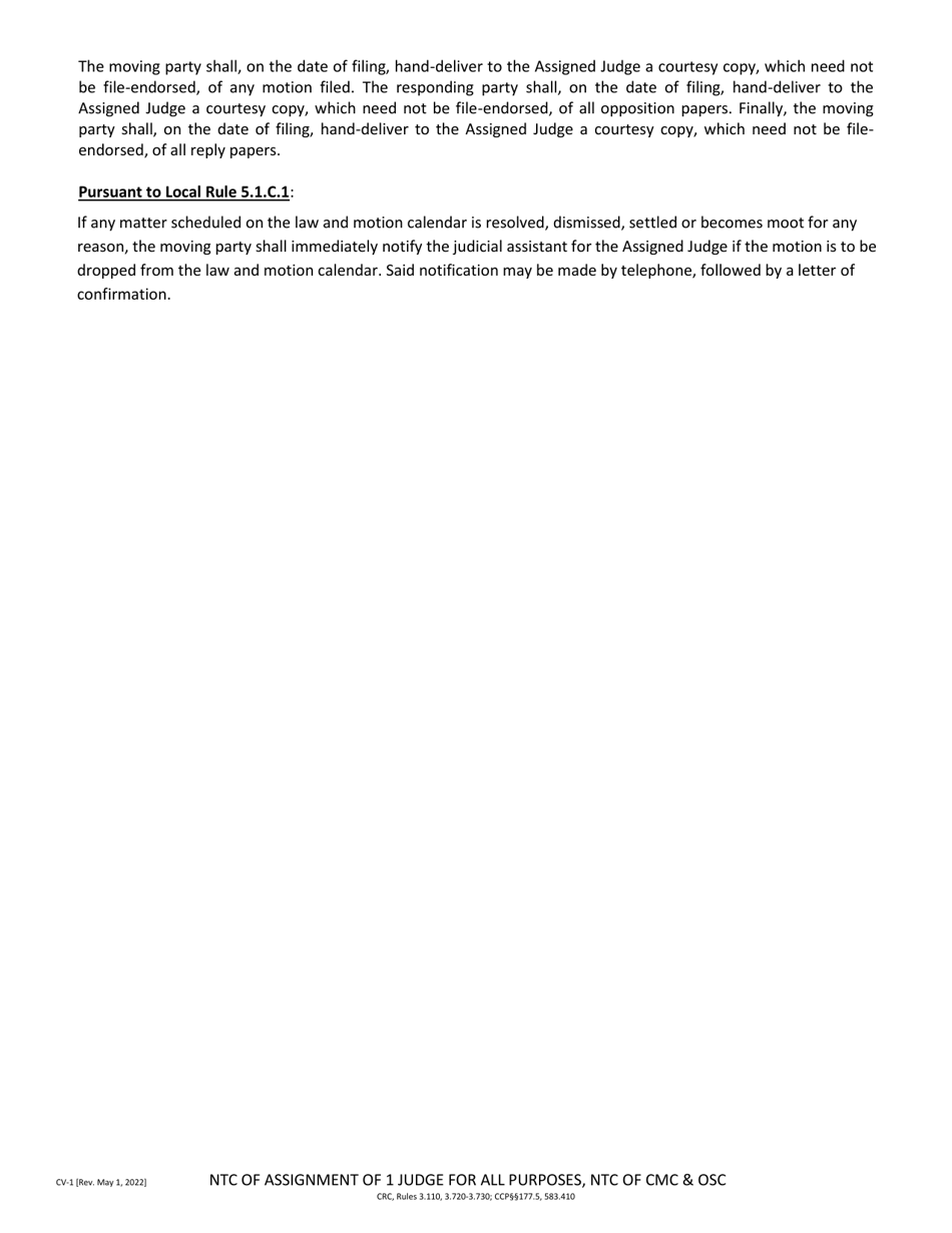 Form CV-1 Notice of Assignment to One Judge for All Purposes, Notice of Case Management Conference, and Order to Show Cause - County of Sonoma, California, Page 3