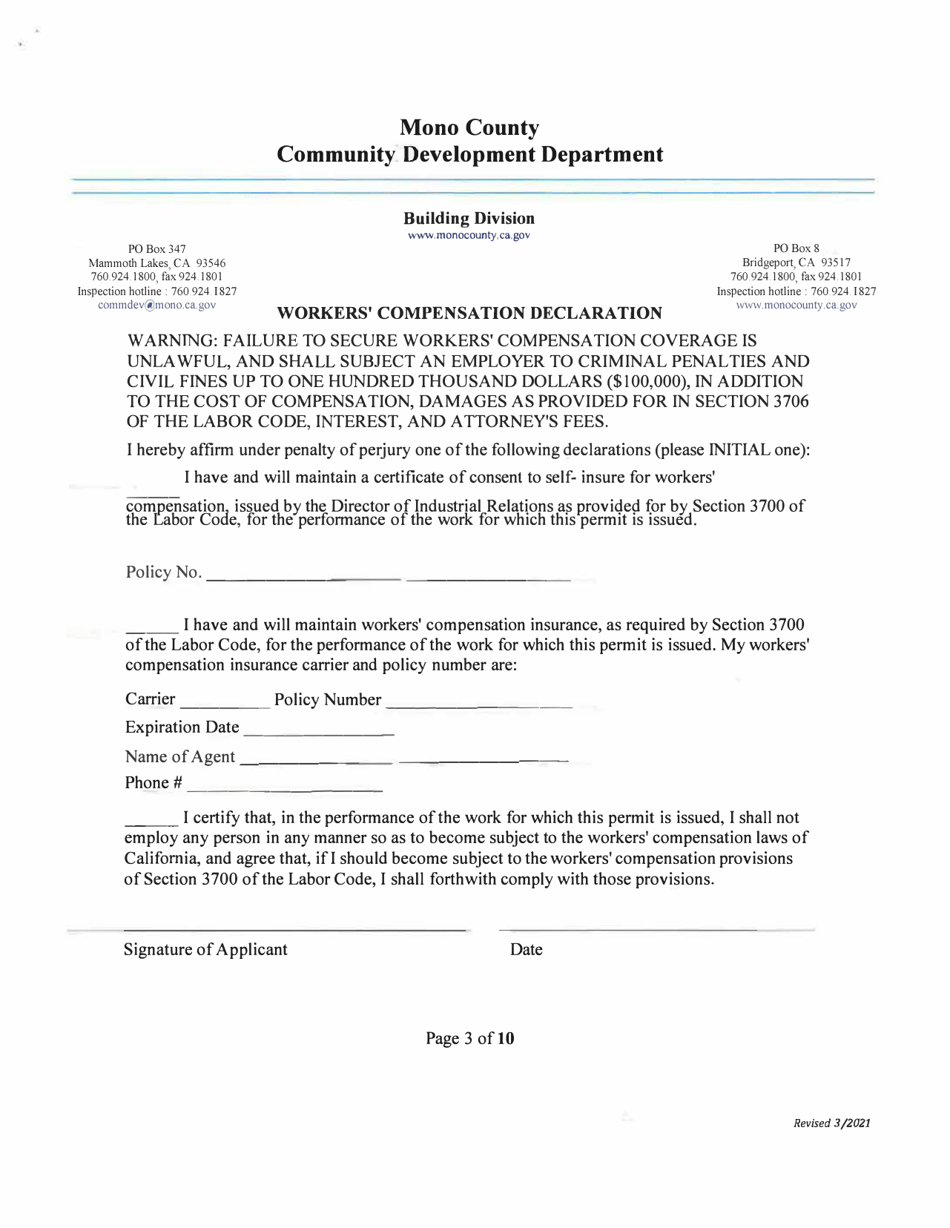 Over the Counter Building Permit Application - Mono County, California, Page 3