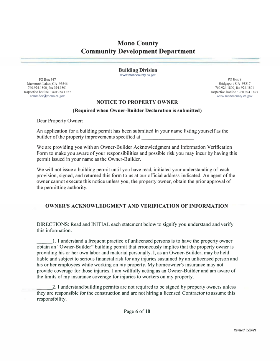 Over the Counter Building Permit Application - Mono County, California, Page 6