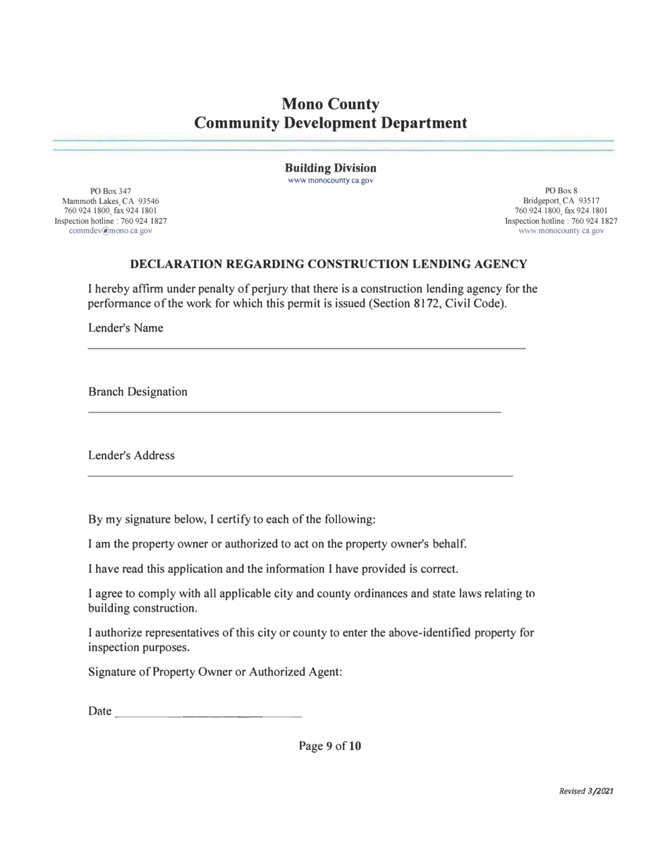 Over the Counter Building Permit Application - Mono County, California, Page 9