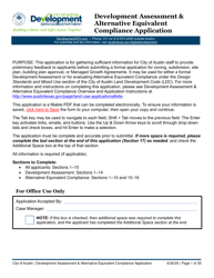 Document preview: Development Assessment &amp; Alternative Equivalent Compliance Application - City of Austin, Texas