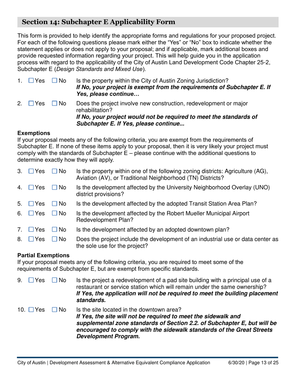 Development Assessment  Alternative Equivalent Compliance Application - City of Austin, Texas, Page 13