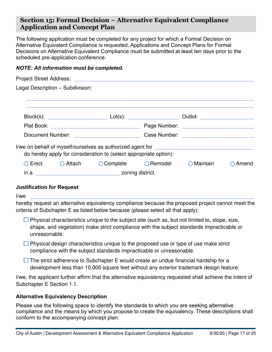 Development Assessment  Alternative Equivalent Compliance Application - City of Austin, Texas, Page 17