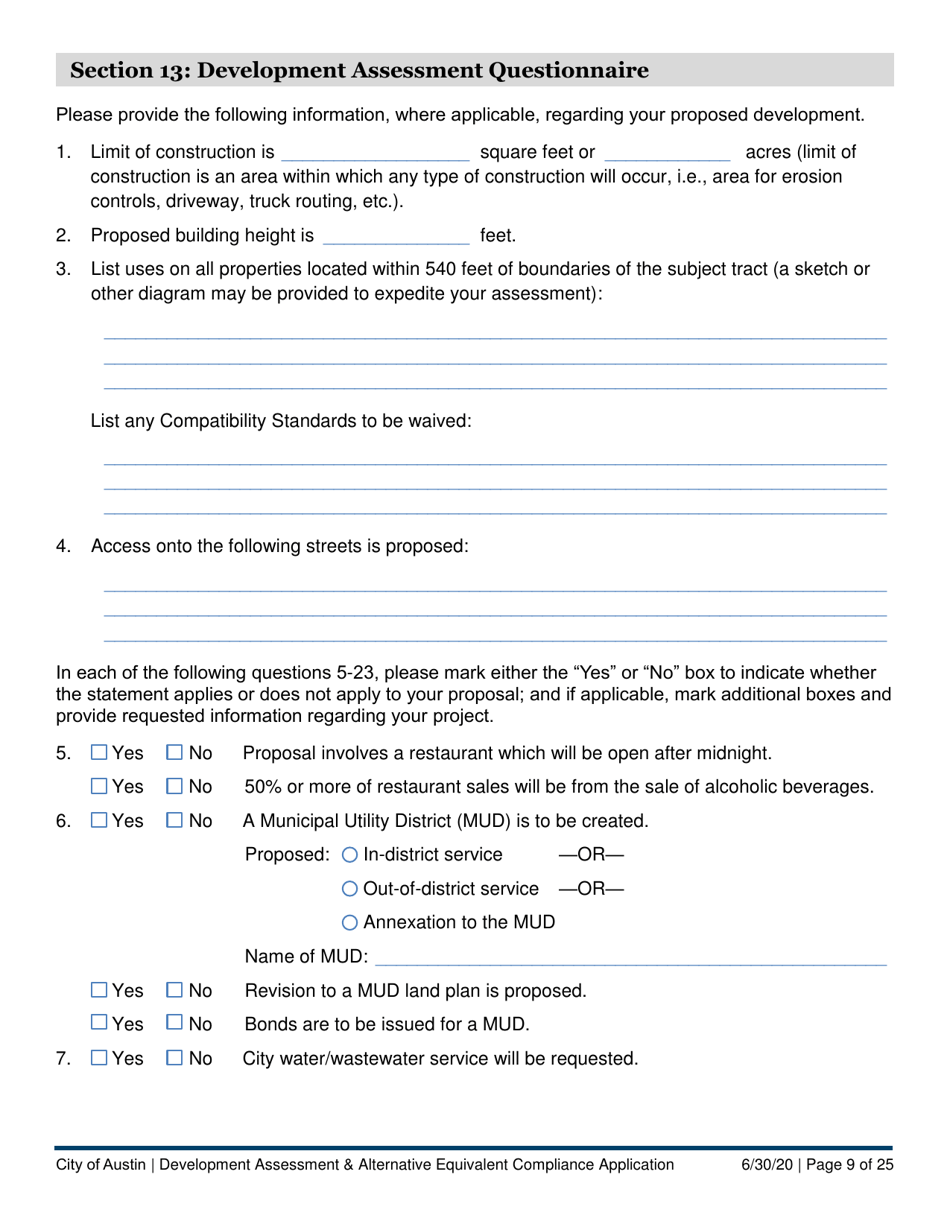 Development Assessment  Alternative Equivalent Compliance Application - City of Austin, Texas, Page 9