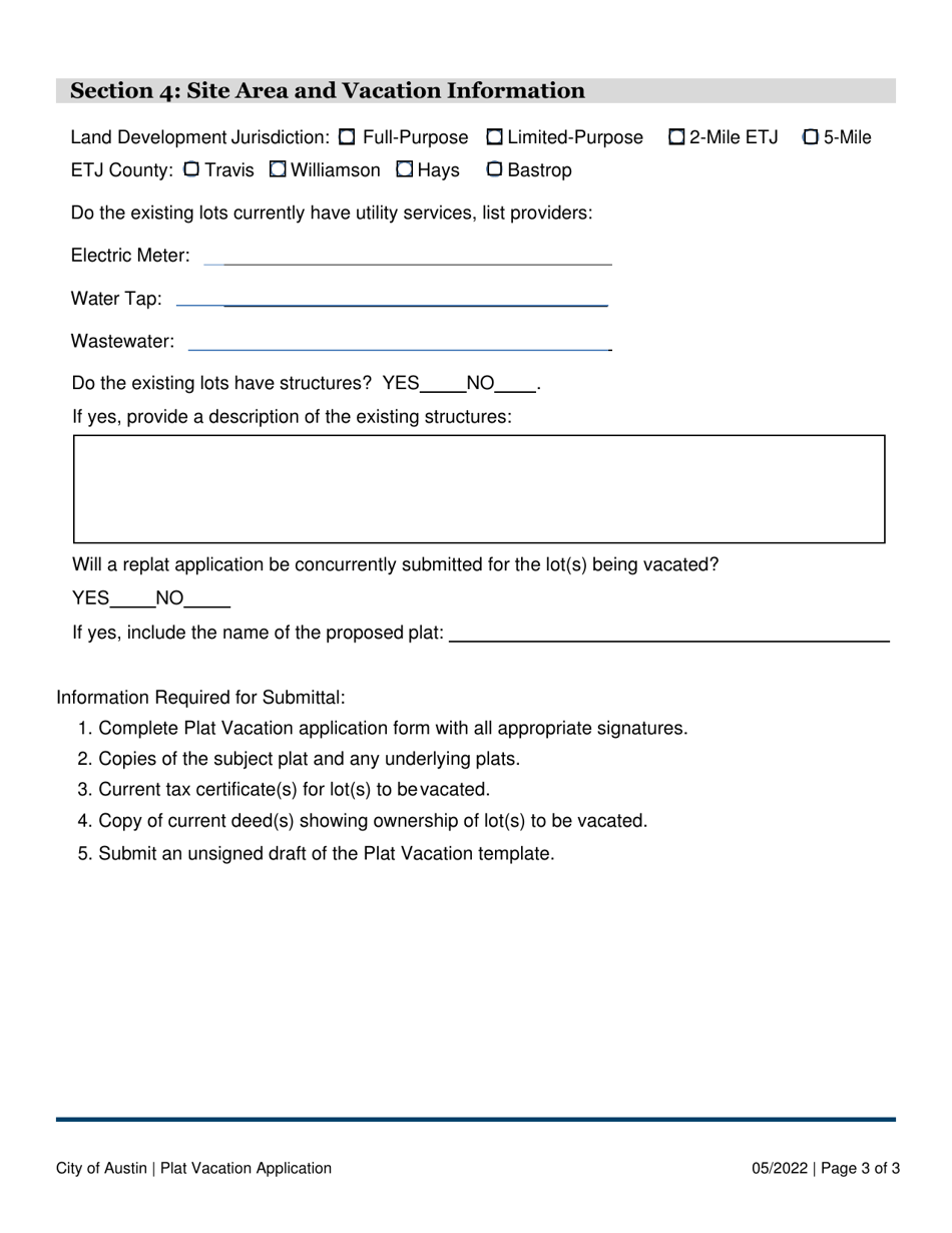 Plat Vacation Application - City of Austin and Extraterritorial Jurisdiction in Travis, Williamson, Bastrop and Hays County - City of Austin, Texas, Page 3