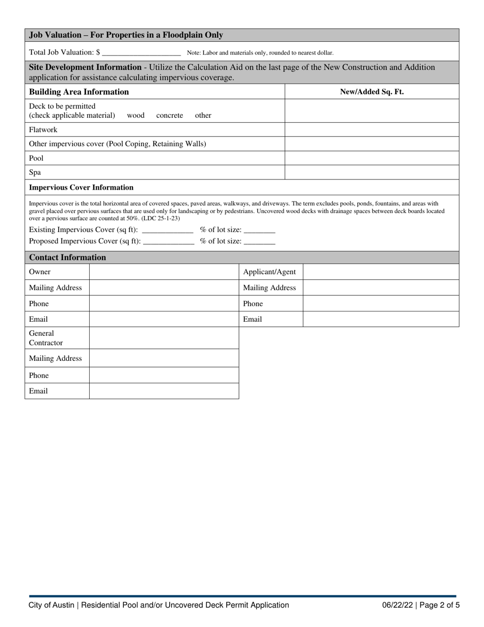 Residential Pool and / or Uncovered Deck Permit Application - City of Austin, Texas, Page 2