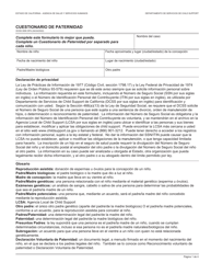 Formulario DCSS0095 SPA Cuestionario De Paternidad - California (Spanish)