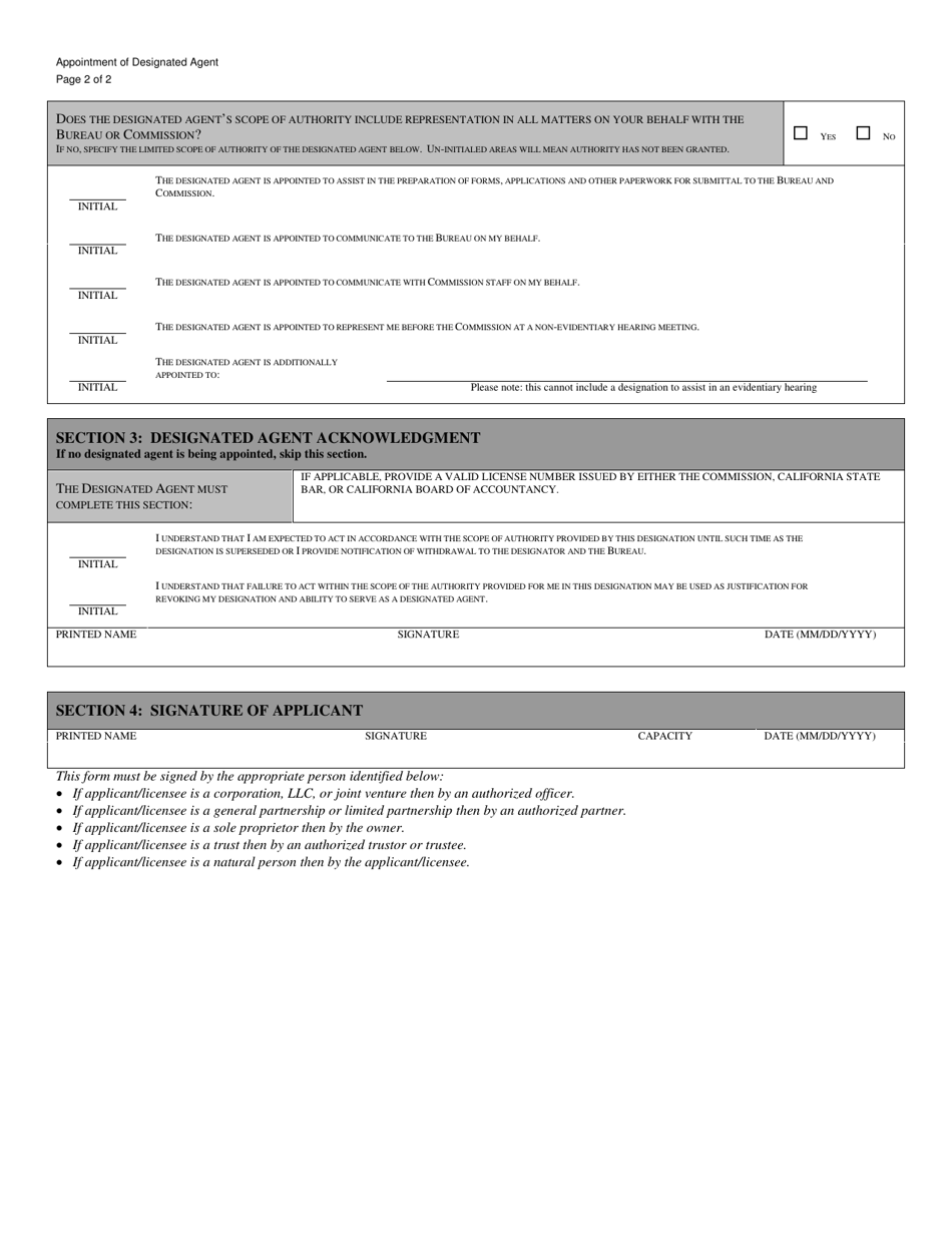 Form CGCC-CH1-04 Appointment of Designated Agent - California, Page 2
