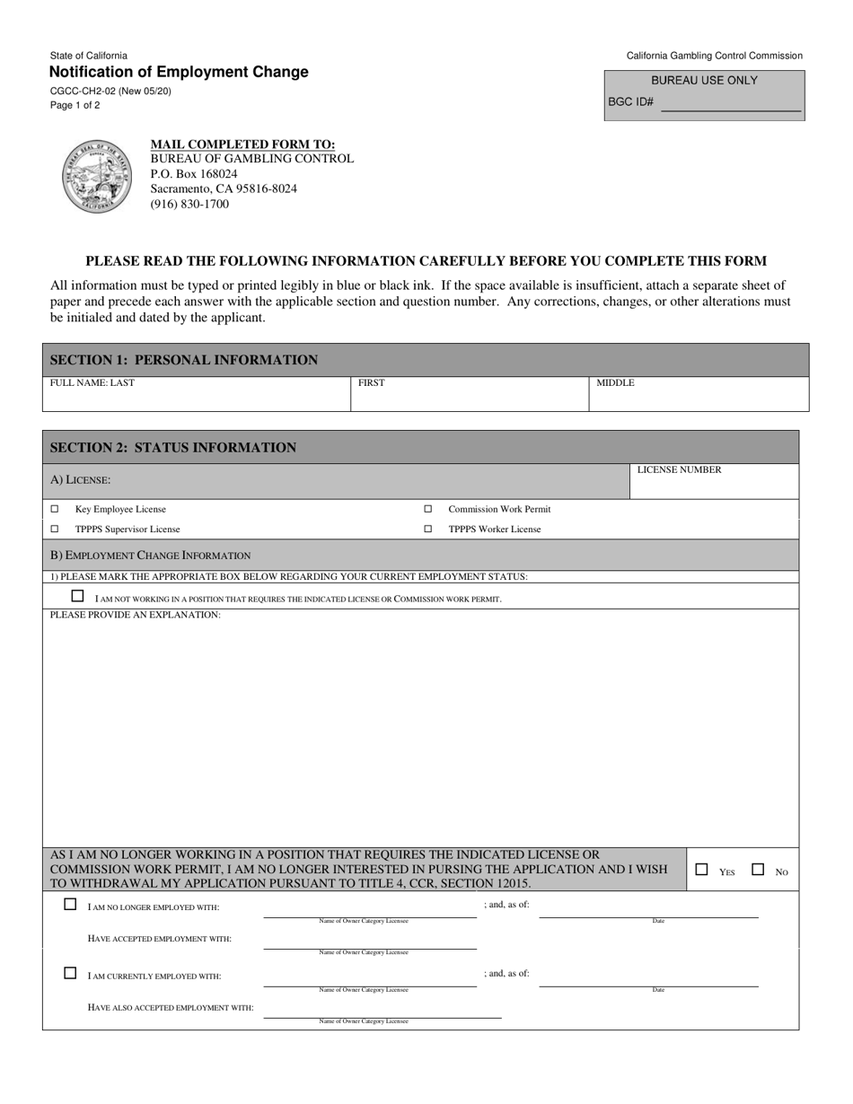 Form CGCC-CH2-02 Notification of Employment Change - California, Page 1