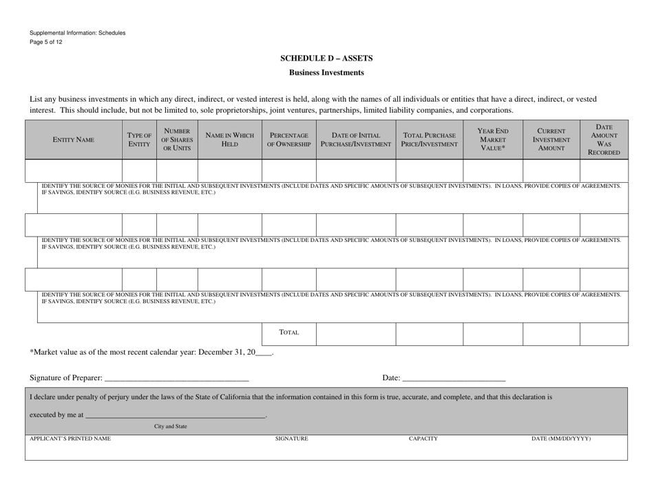 Form CGCC-CH2-11 Supplemental Information Schedules - California, Page 5