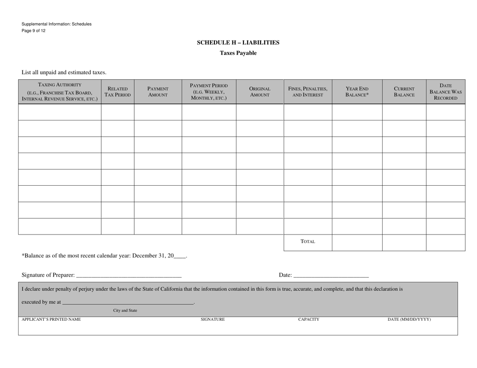 Form CGCC-CH2-11 Supplemental Information Schedules - California, Page 9