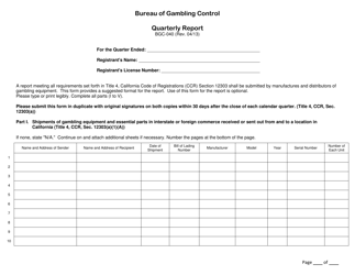 Document preview: Form BGC-040 Quarterly Report - California