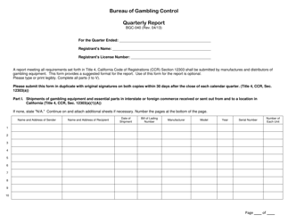 Form BGC-040 Quarterly Report - California