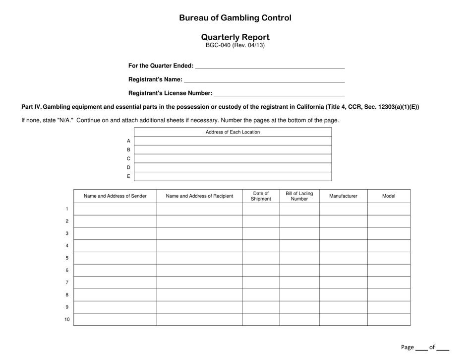 Form BGC-040 Quarterly Report - California, Page 4