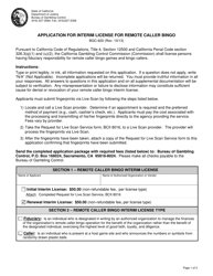 Document preview: Form BGC-620 Application for Interim License for Remote Caller Bingo - California