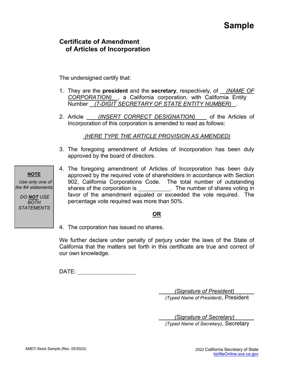 california-certificate-of-amendment-of-articles-of-incorporation