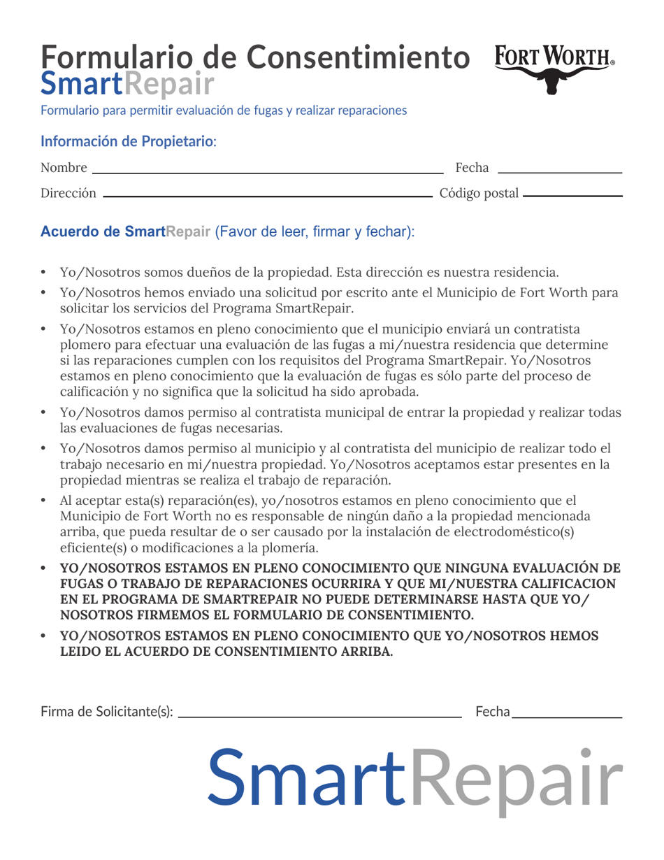 Smartrepair Solicitud  Formulario De Consentimiento - City of Fort Worth, Texas (Spanish), Page 4