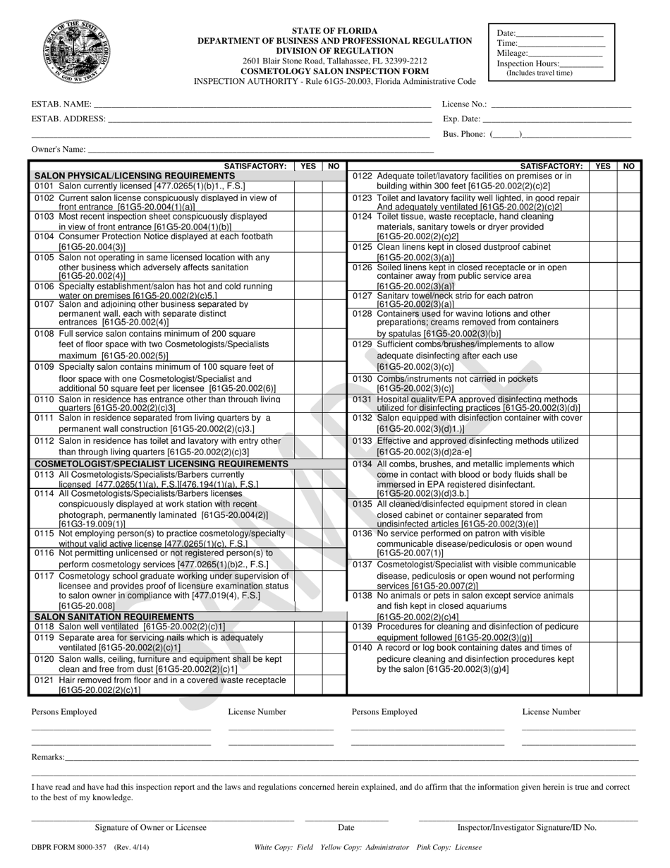 DBPR Form 8000357 Fill Out, Sign Online and Download Printable PDF