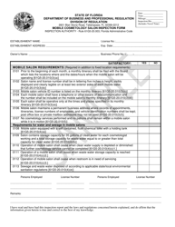 Document preview: DBPR Form REG8000-420 Mobile Cosmetology Salon Inspection Form - Sample - Florida
