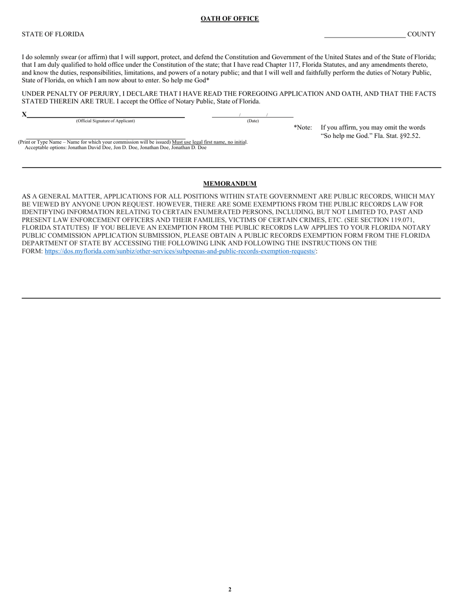 Form DS / DE76 Notary Public Commission Application - Florida, Page 2