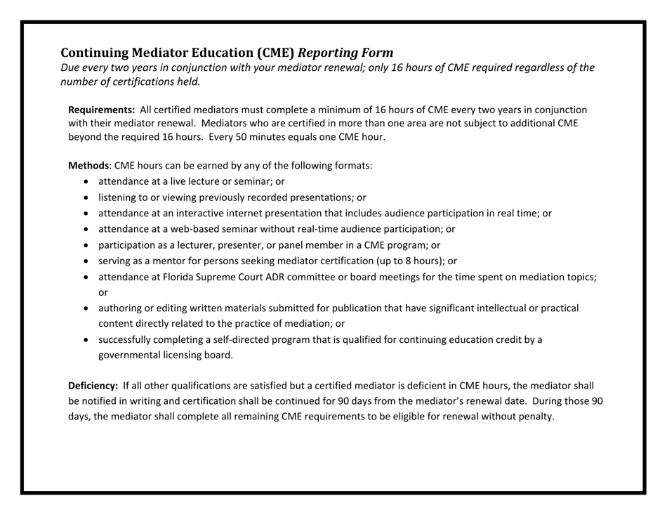 Continuing Mediator Education (Cme) Reporting Form - Florida, Page 2