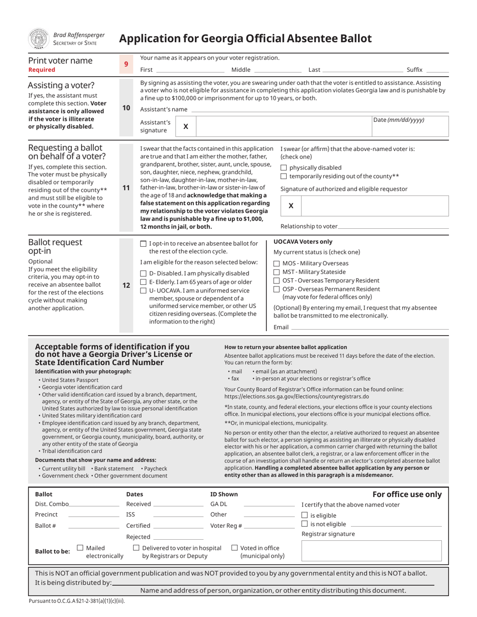 Form APP-21 Application for Georgia Official Absentee Ballot - Georgia (United States), Page 2