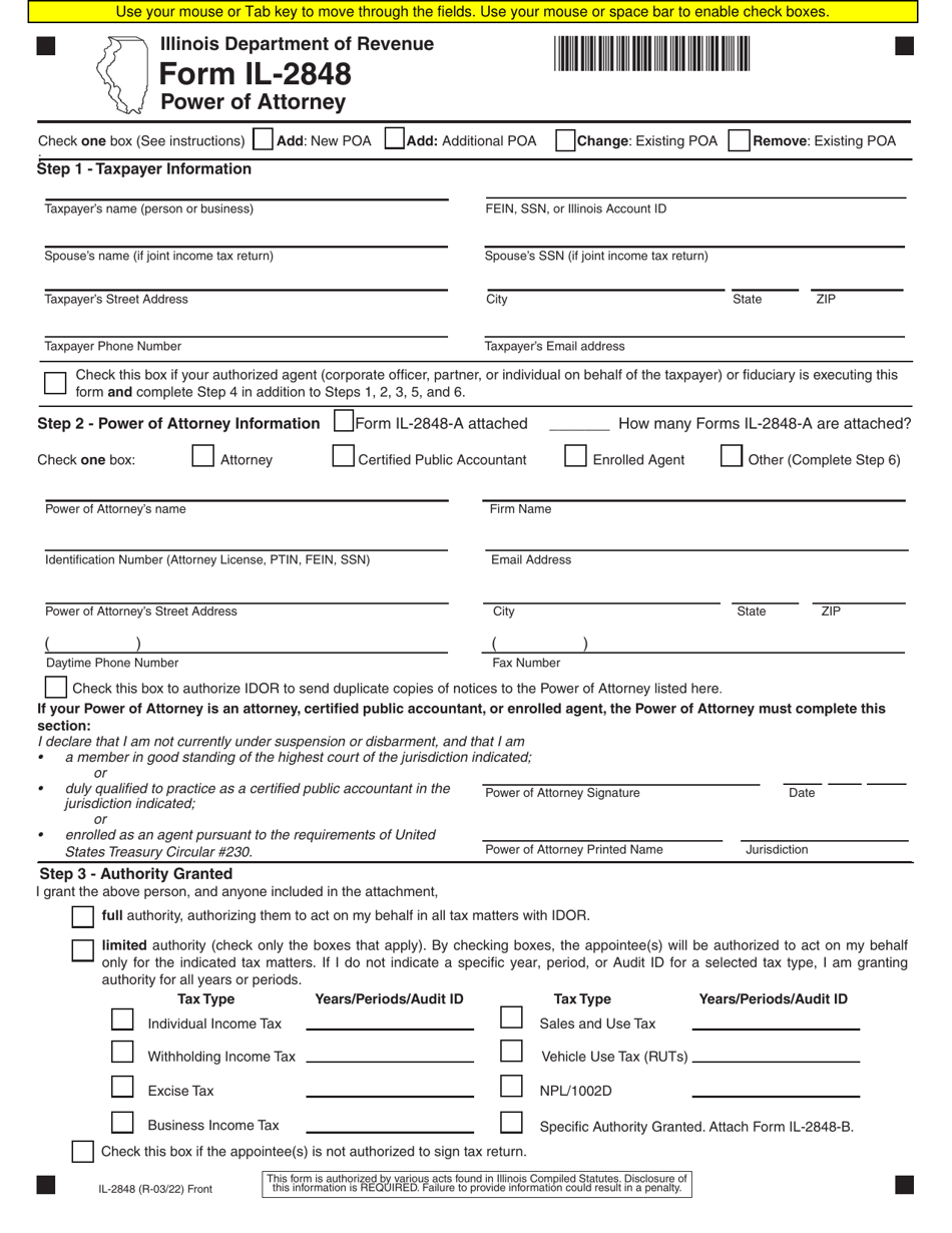 Form IL-2848 Power of Attorney - Illinois, Page 1