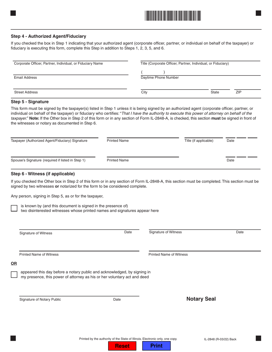 Form IL-2848 Download Fillable PDF or Fill Online Power of Attorney ...