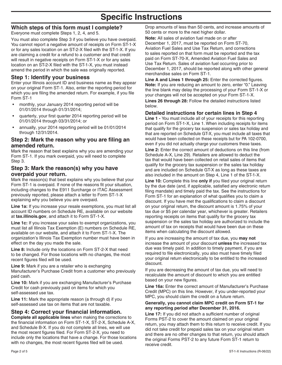 Instructions for Form ST-1-X, 003 Amended Sales and Use Tax and E911 Surcharge Return - Illinois, Page 2