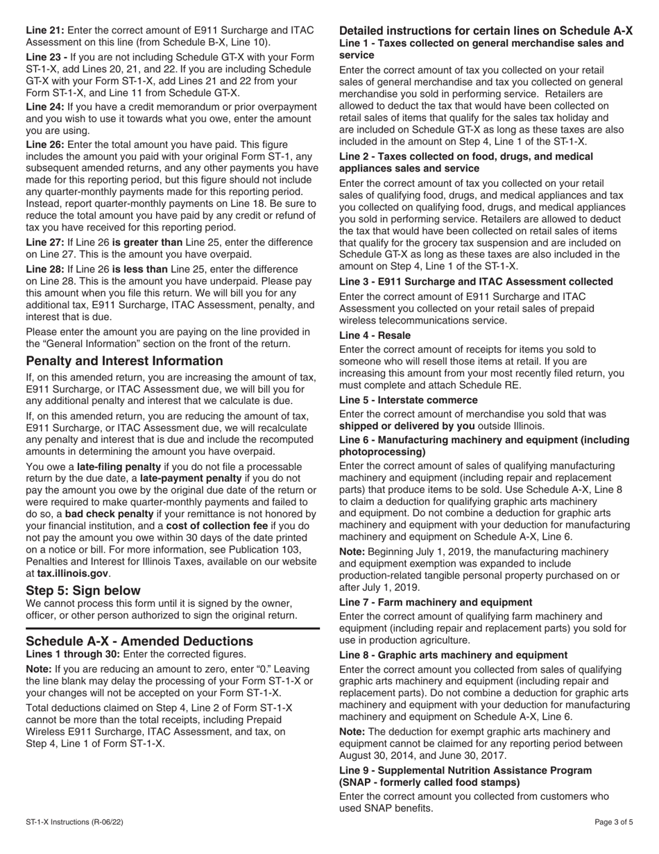 Instructions for Form ST-1-X, 003 Amended Sales and Use Tax and E911 Surcharge Return - Illinois, Page 3