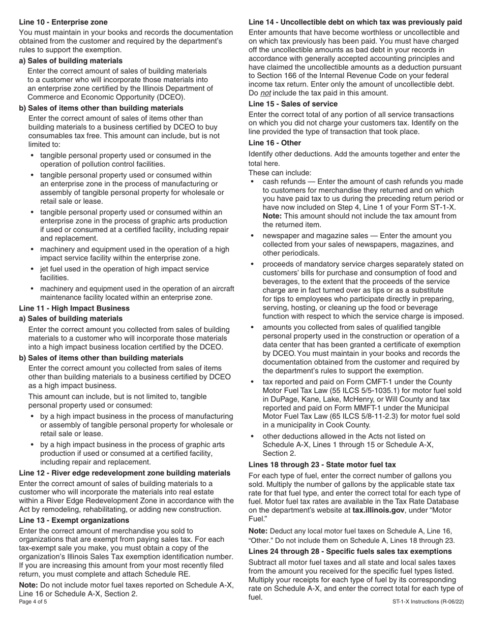 Instructions for Form ST-1-X, 003 Amended Sales and Use Tax and E911 Surcharge Return - Illinois, Page 4