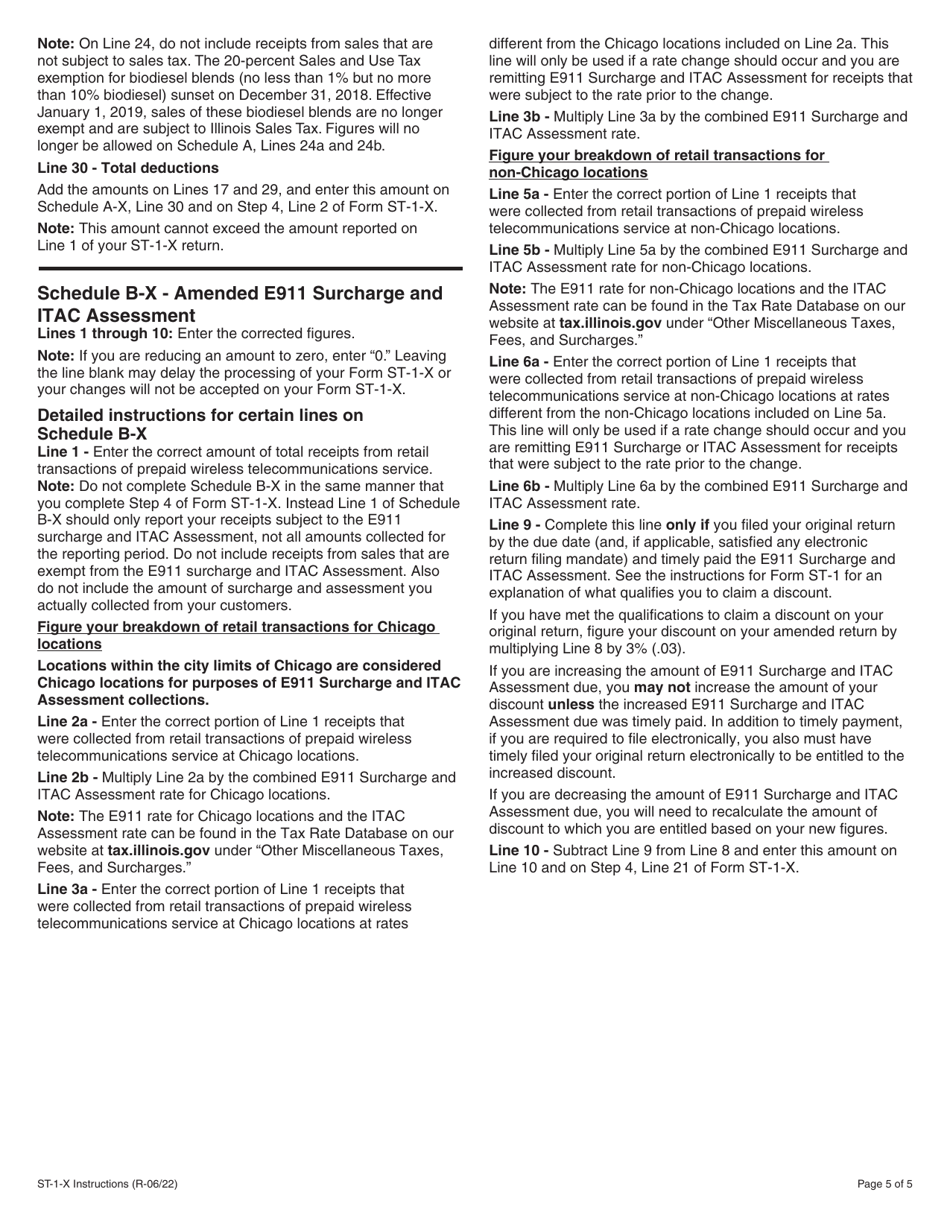 Instructions for Form ST-1-X, 003 Amended Sales and Use Tax and E911 Surcharge Return - Illinois, Page 5