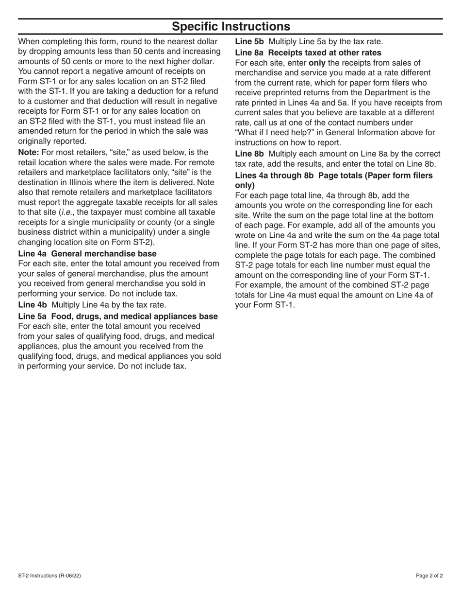 Instructions for Form ST-2 Multiple Site Form - Illinois, Page 2