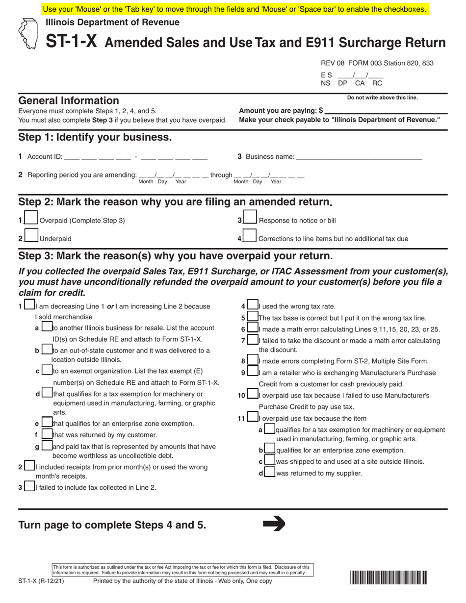 Form ST 1 X Download Fillable PDF or Fill Online Amended Sales and Use