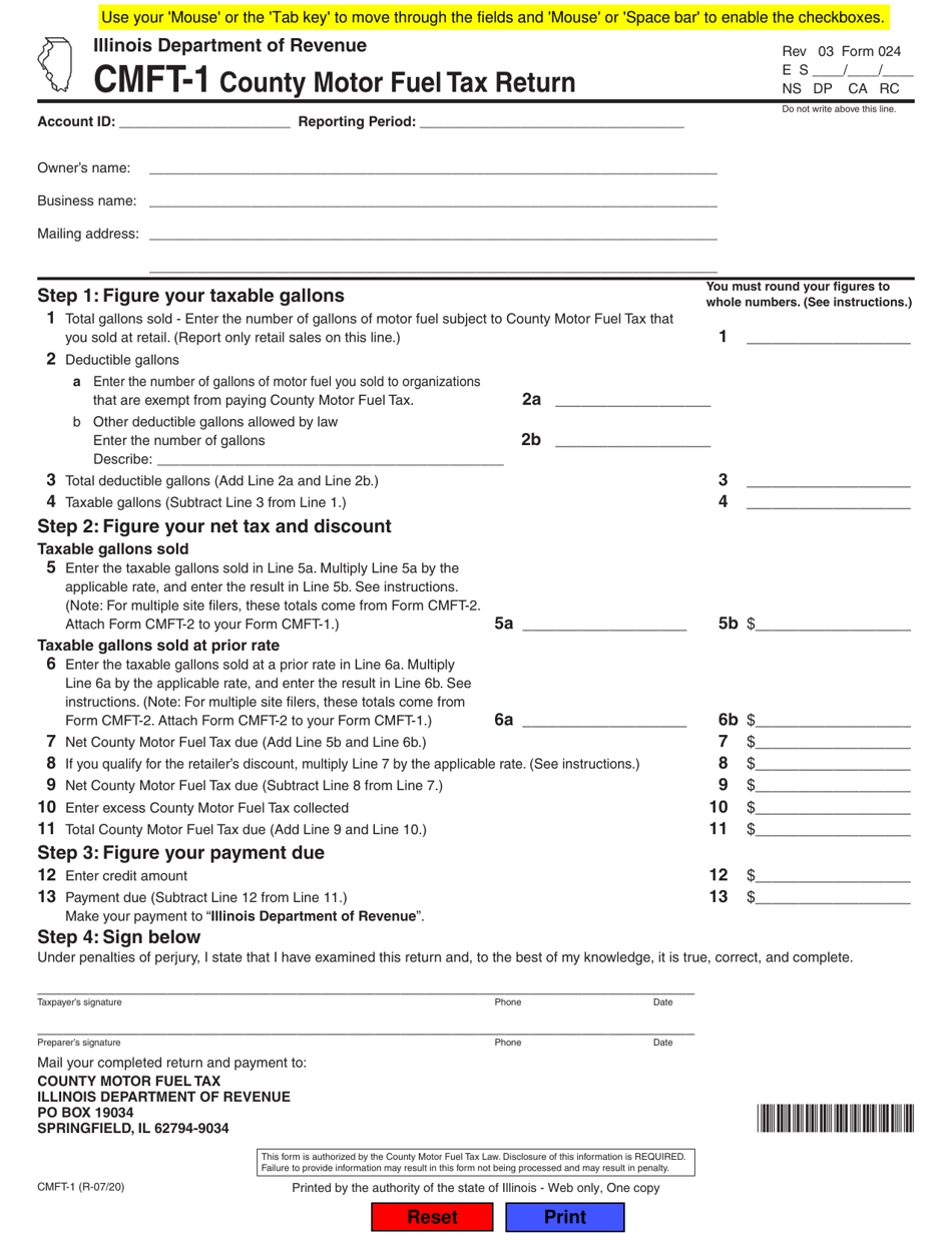 Form CMFT-1 (024) County Motor Fuel Tax Return - Illinois, Page 1