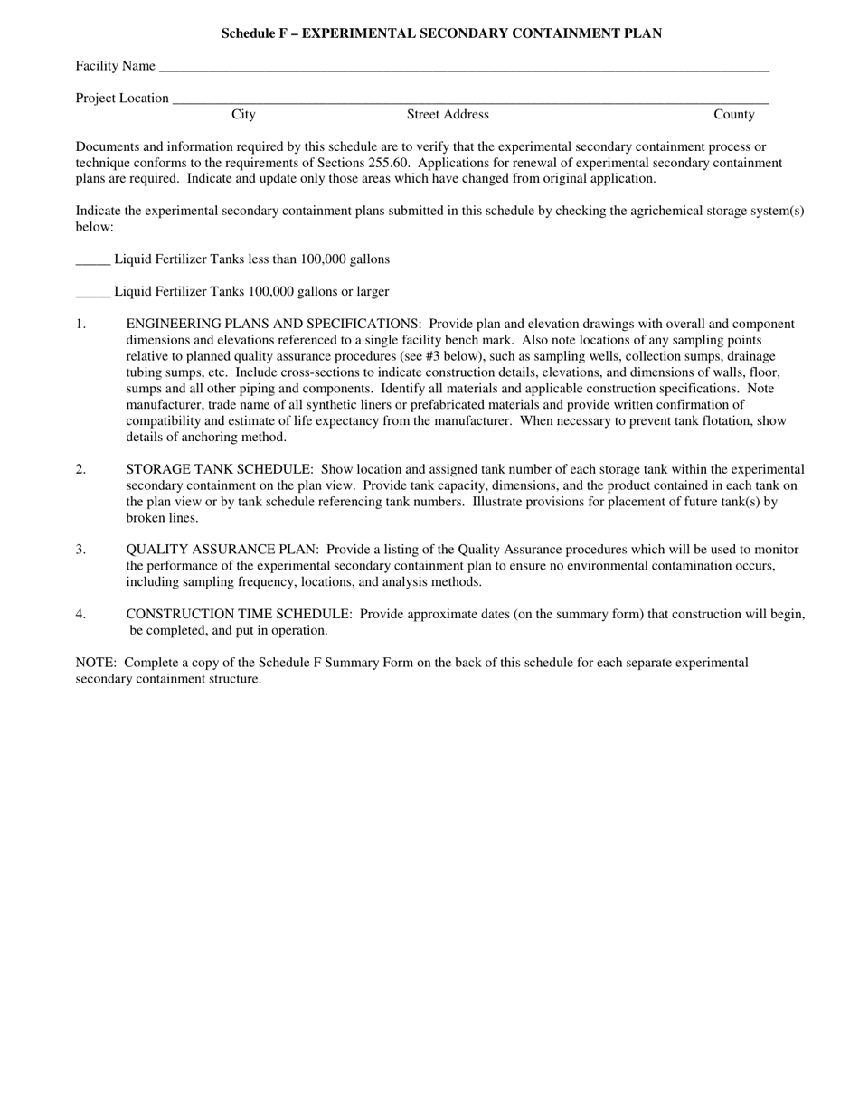 Schedule F Experimental Secondary Containment Plan - Illinois, Page 1