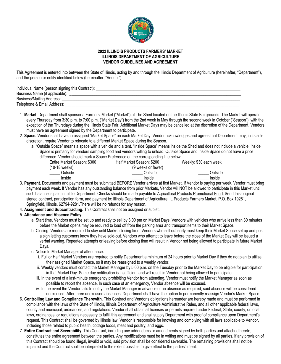 Vendor Guidelines and Agreement - Illinois Products Farmers Market - Illinois, Page 1