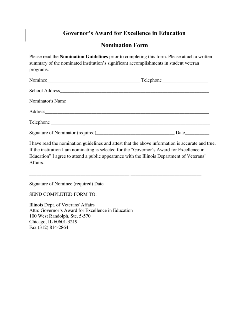 Governors Award for Excellence in Education Nomination Form - Illinois, Page 1