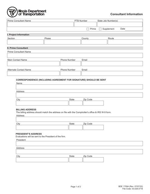 Form BDE1709A Consultant Information - Illinois