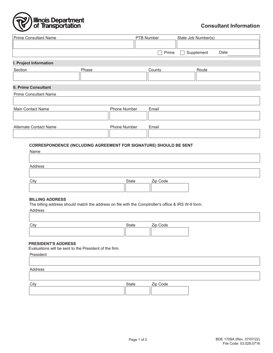 Form BDE1709A Consultant Information - Illinois, Page 1